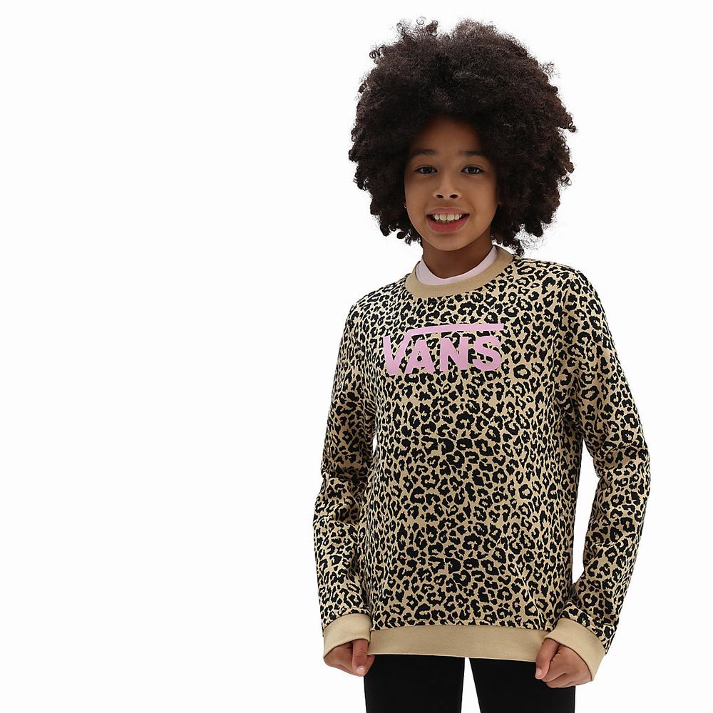 Kids\' Vans Leopard Spot Crew (8-14 years) Sweatshirts Beige | USA56439