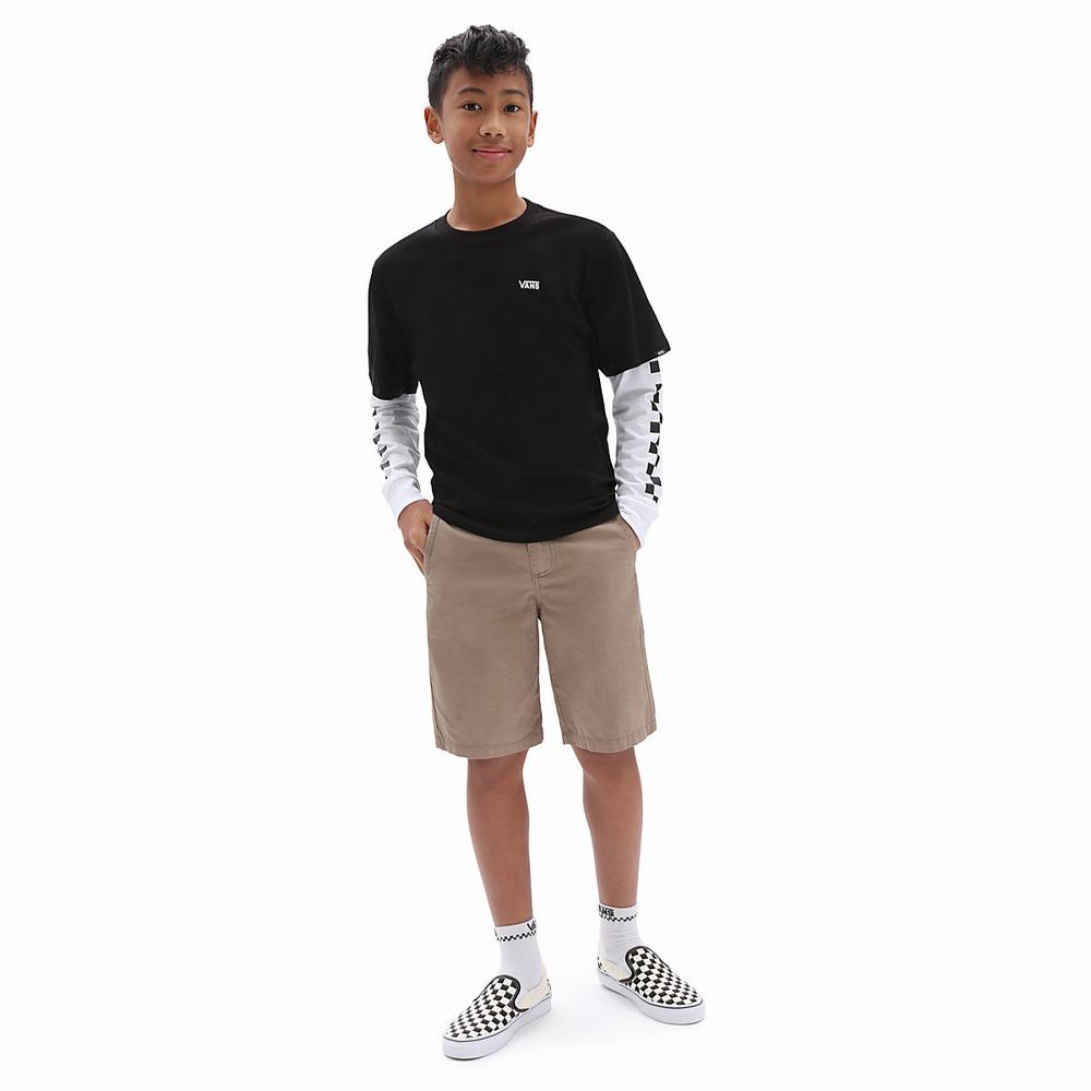 Kids' Vans Long Check Twofer (8-14 years) T Shirts Black | USA90853