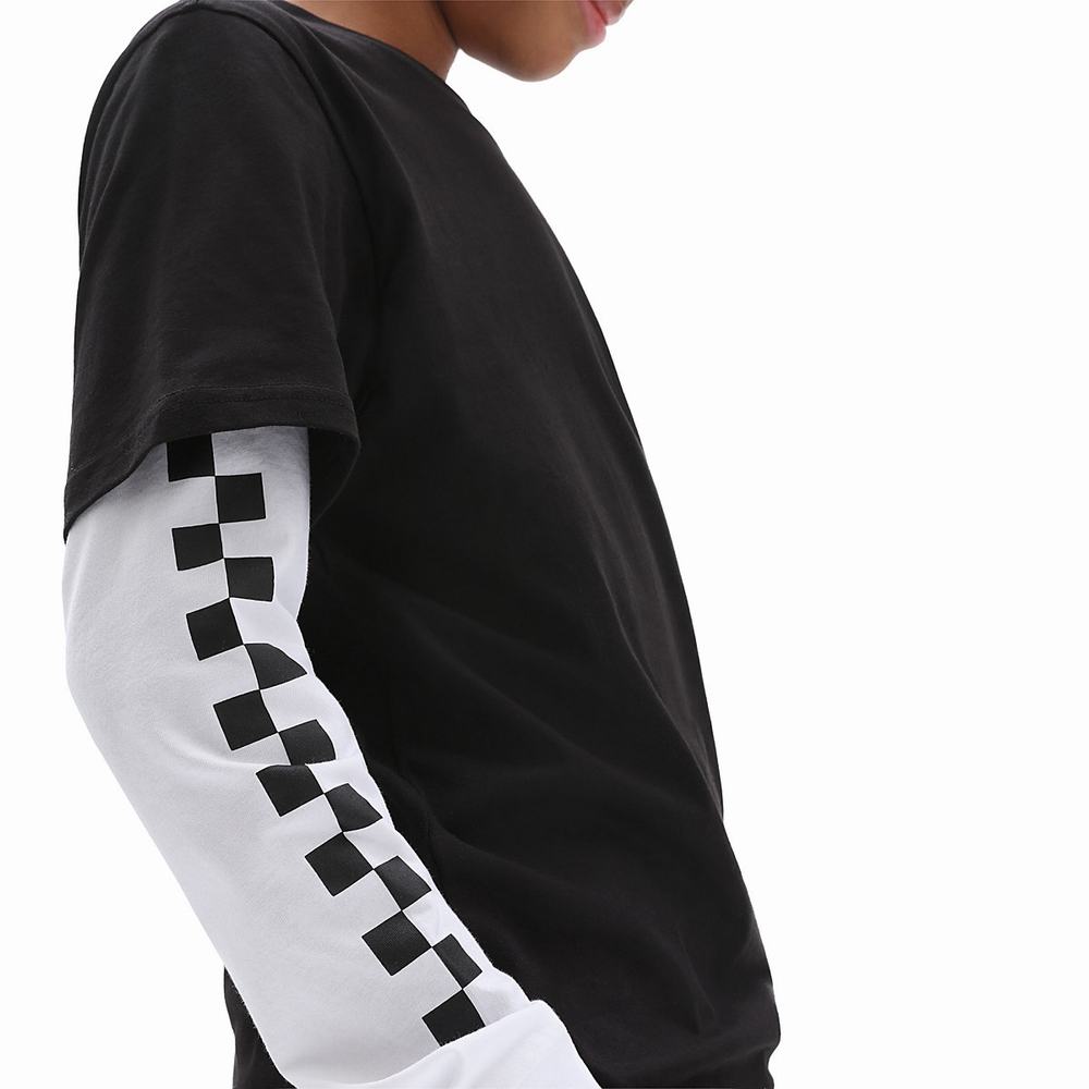 Kids' Vans Long Check Twofer (8-14 years) T Shirts Black | USA90853