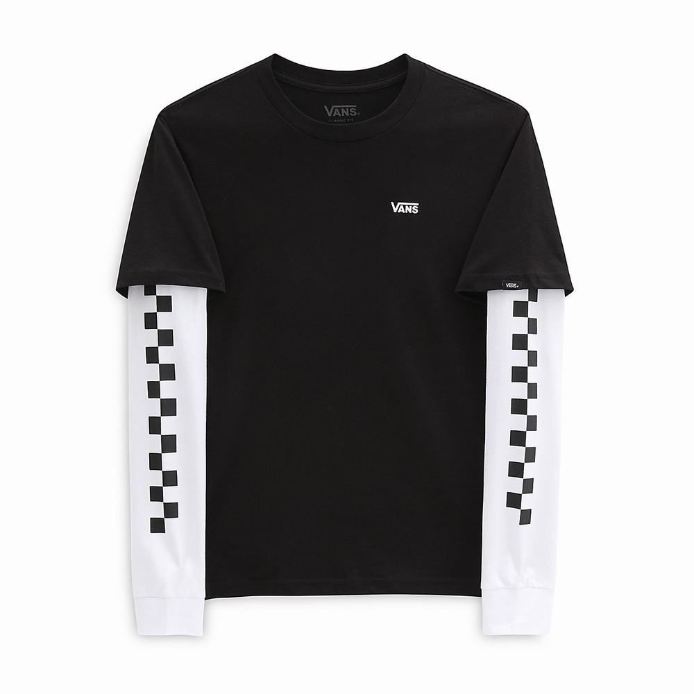 Kids' Vans Long Check Twofer (8-14 years) T Shirts Black | USA90853