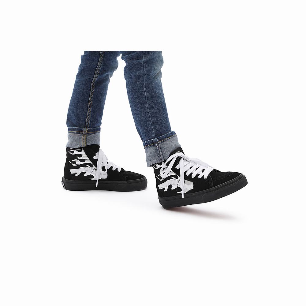 Kids' Vans Metallic Flame Sk8-Hi (8-14 years) Sneakers Black | USA15270