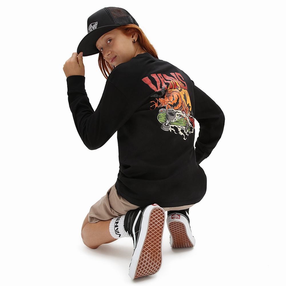 Kids' Vans Moon Ghoul Long Sleeve (8-14 years) T Shirts Black | USA54627