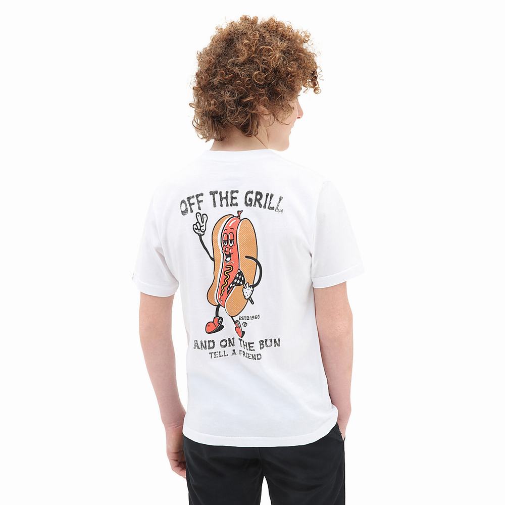 Kids\' Vans Off The Grill (8-14 years) T Shirts White | USA03521