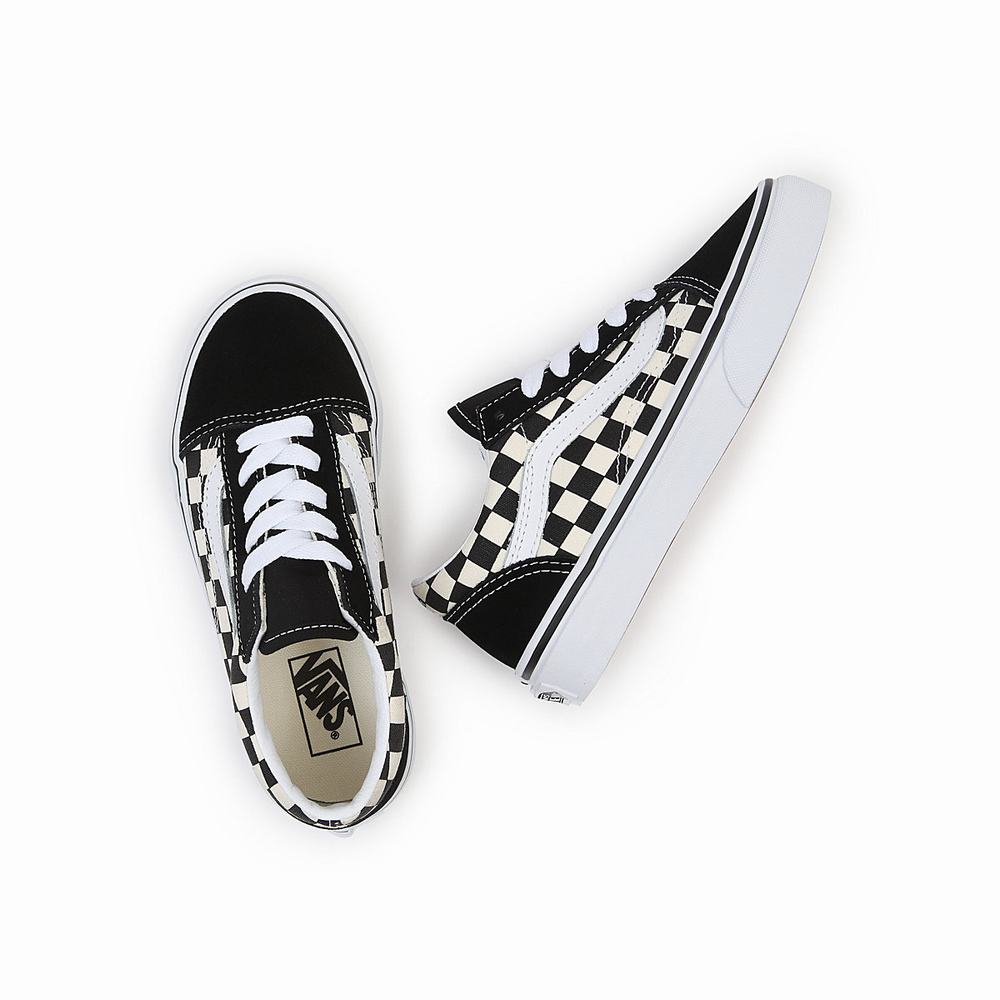 Kids' Vans Primary Check Old Skool (4-8 years) Sneakers Black / White | USA41783