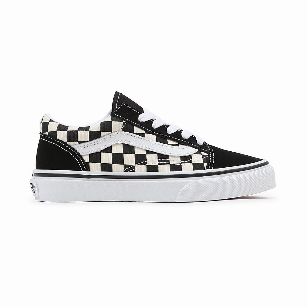 Kids' Vans Primary Check Old Skool (4-8 years) Sneakers Black / White | USA41783