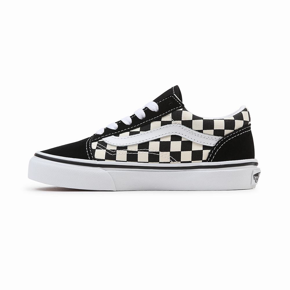 Kids' Vans Primary Check Old Skool (4-8 years) Sneakers Black / White | USA41783