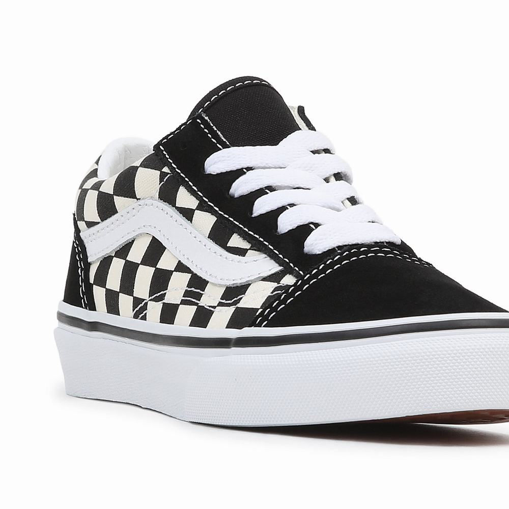 Kids' Vans Primary Check Old Skool (4-8 years) Sneakers Black / White | USA41783