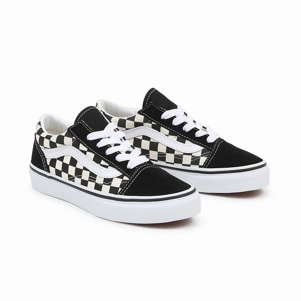 Kids\' Vans Primary Check Old Skool (4-8 years) Sneakers Black / White | USA41783