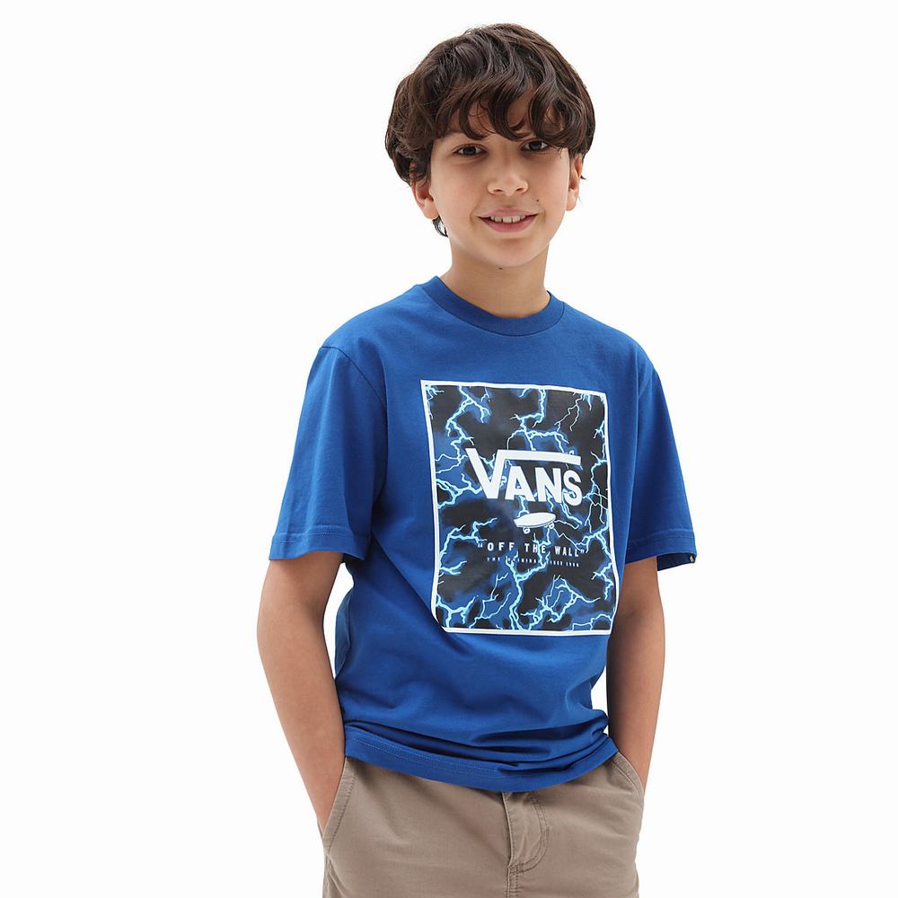 Kids\' Vans Print Box (8-14 years) T Shirts Blue | USA02361