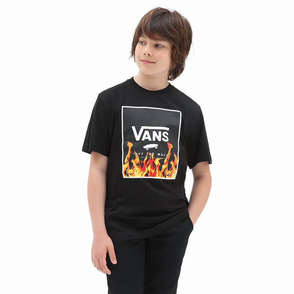 Kids\' Vans Print Box (8-14 years) T Shirts Black | USA95617