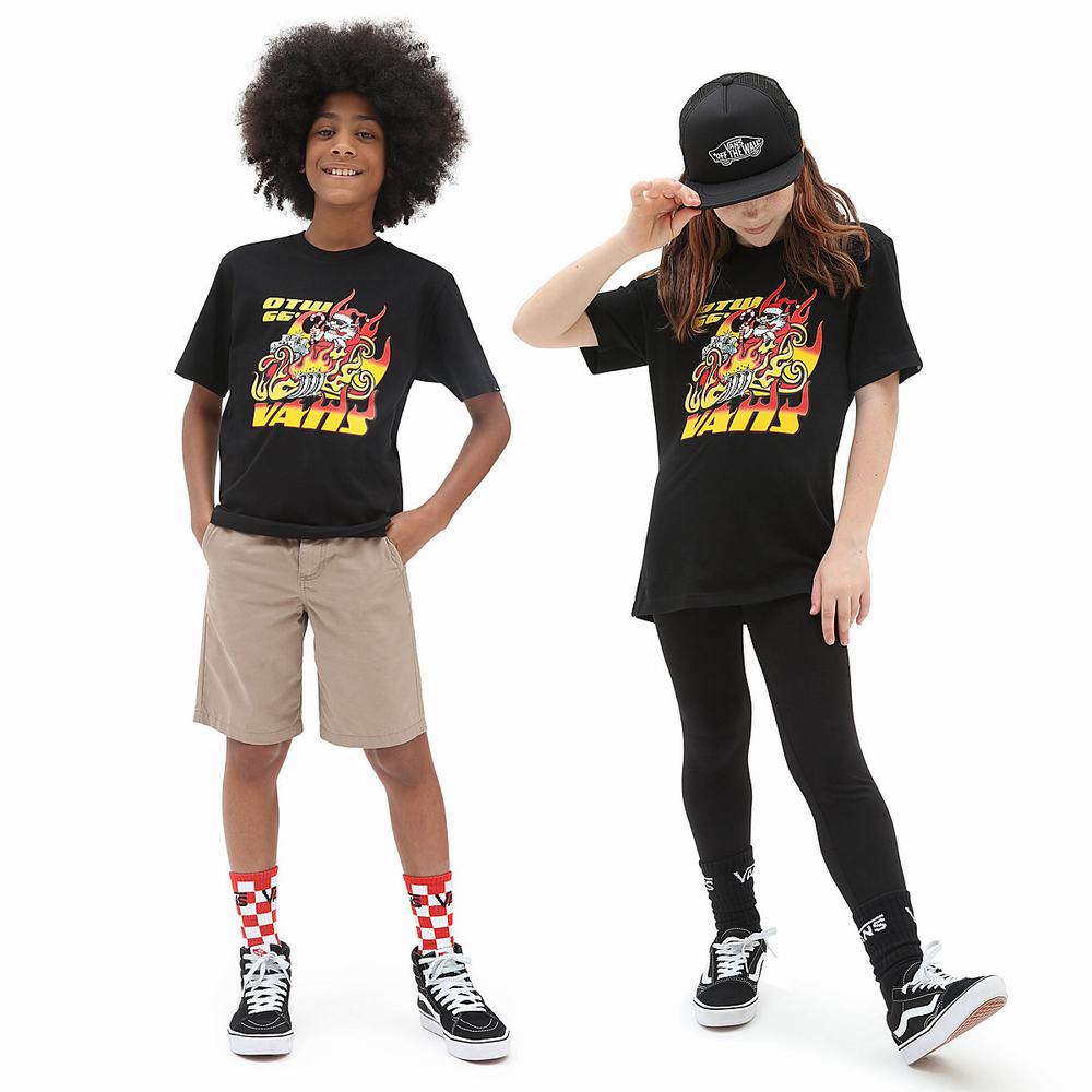 Kids' Vans Santa Flame (8-14 years) T Shirts Black | USA08912