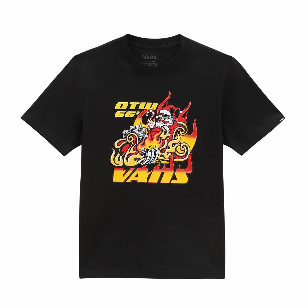 Kids' Vans Santa Flame (8-14 years) T Shirts Black | USA08912