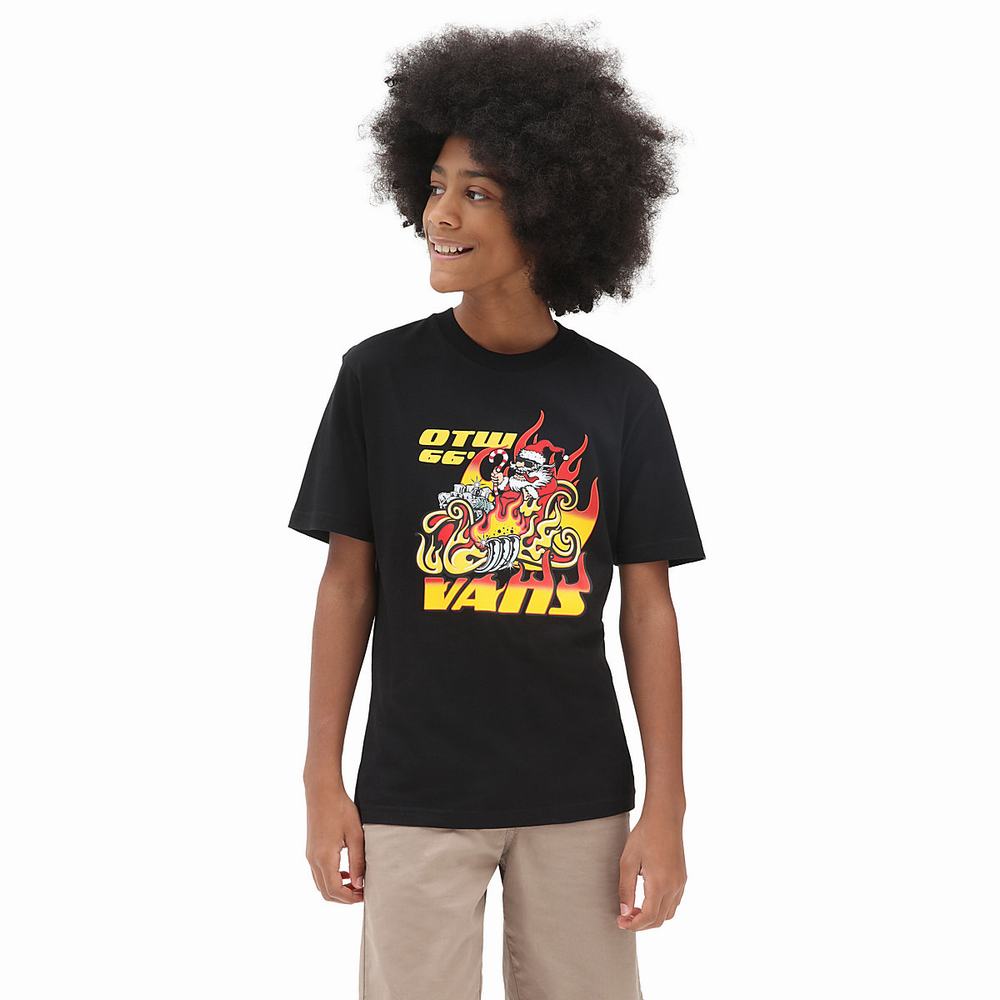 Kids\' Vans Santa Flame (8-14 years) T Shirts Black | USA08912