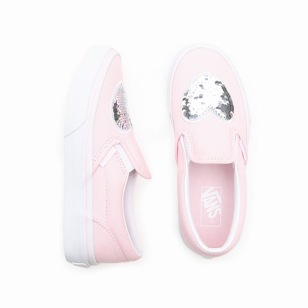 Kids' Vans Sequin Patch Classic (4-8 years) Slip On Shoes Pink | USA54812