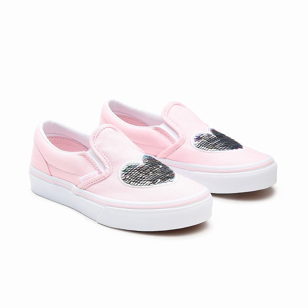 Kids\' Vans Sequin Patch Classic (4-8 years) Slip On Shoes Pink | USA54812