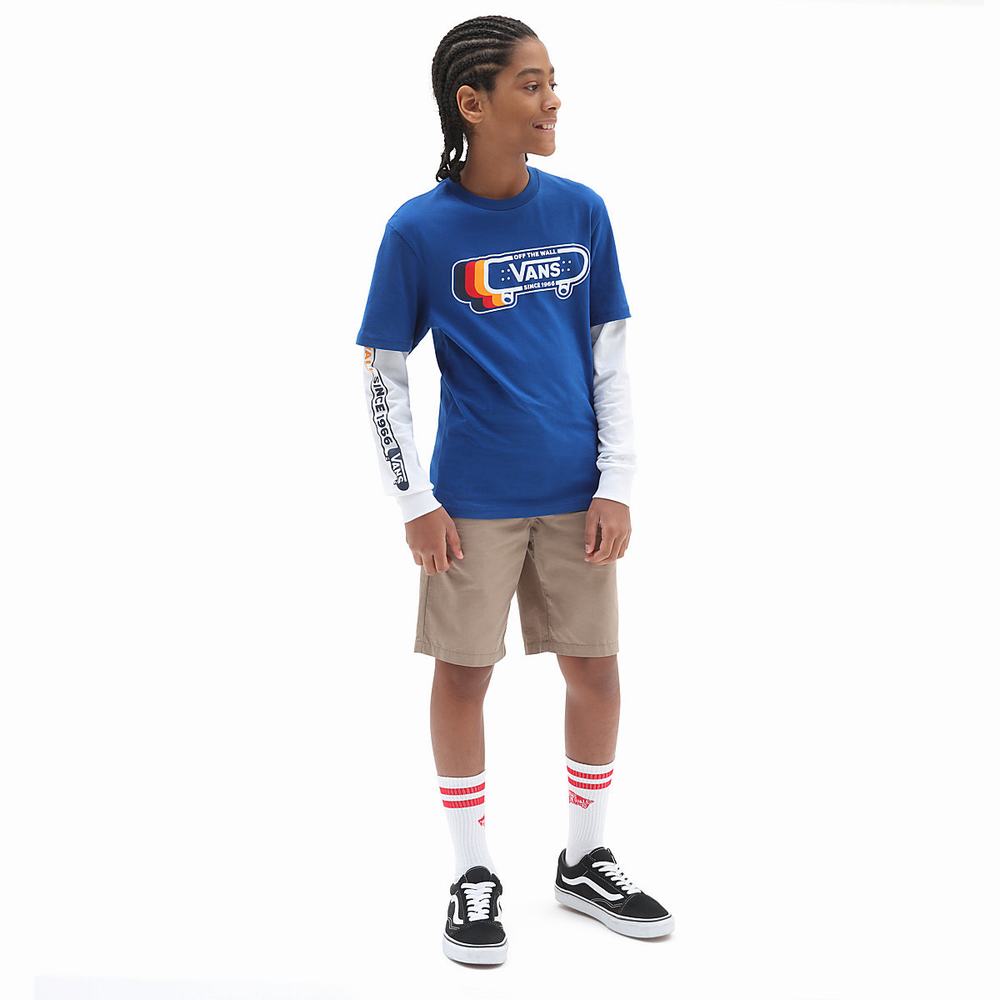 Kids' Vans Sk8 Since 1966 Twofer Long Sleeve (8-14 years) T Shirts Blue | USA64817