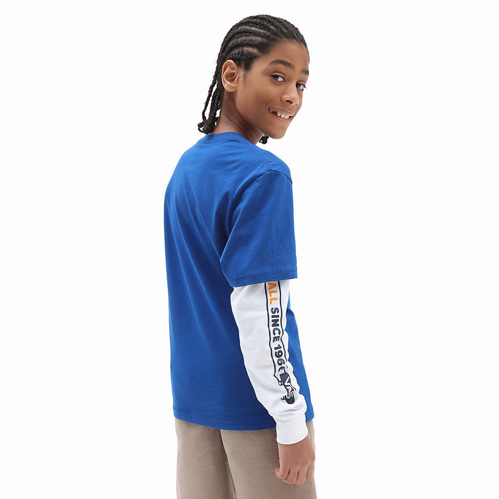 Kids' Vans Sk8 Since 1966 Twofer Long Sleeve (8-14 years) T Shirts Blue | USA64817