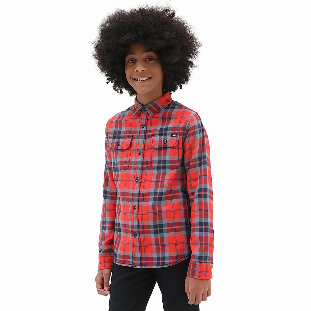 Kids\' Vans Sycamore Buttondown (8-14 years) Shirts Red | USA68579