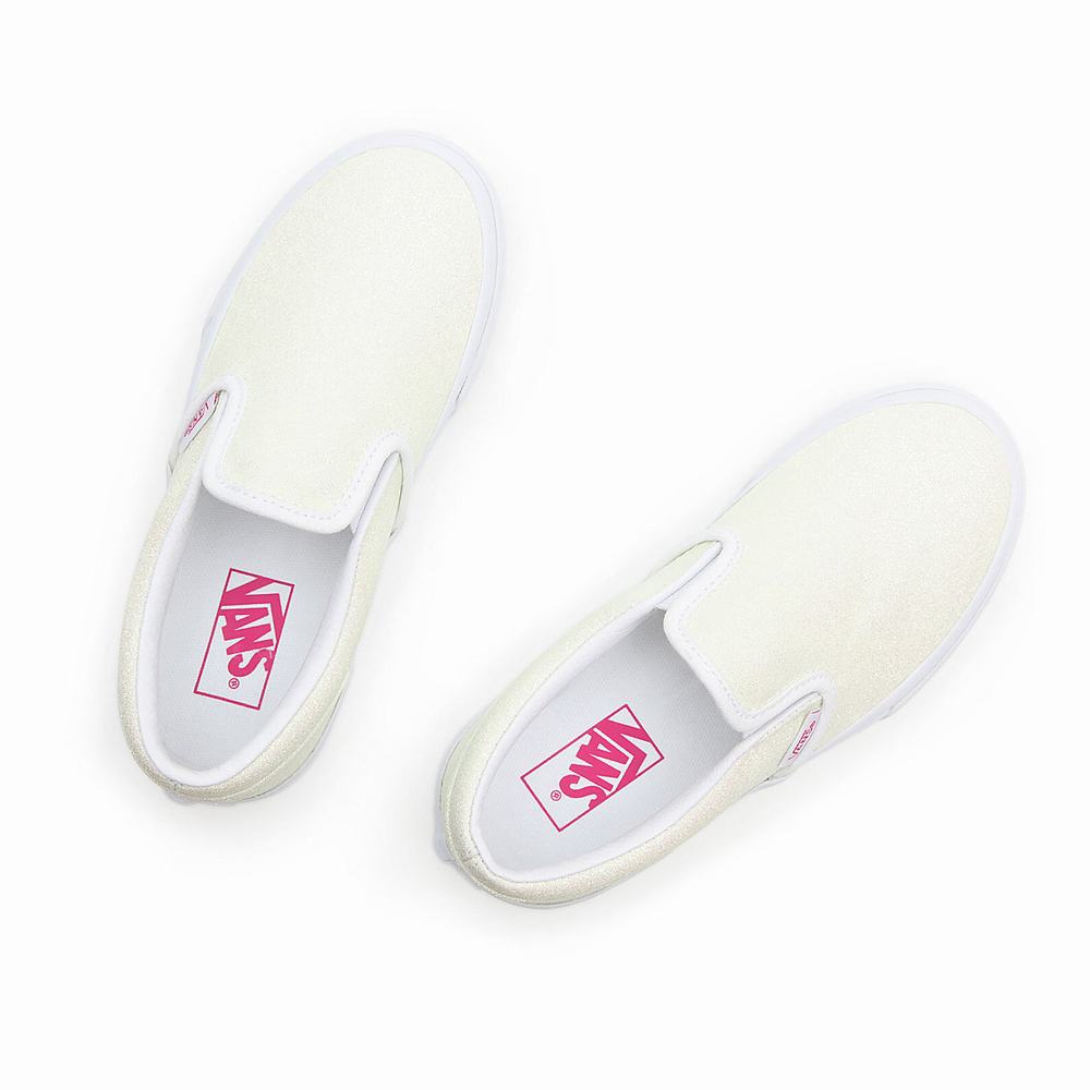 Kids' Vans UV Glitter Classic (4-8 years) Slip On Shoes White | USA46735