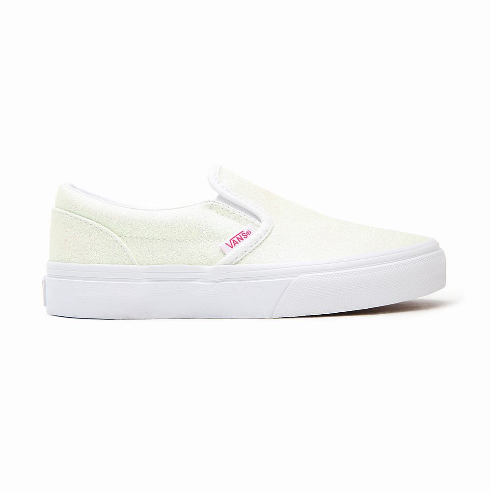 Kids' Vans UV Glitter Classic (4-8 years) Slip On Shoes White | USA46735