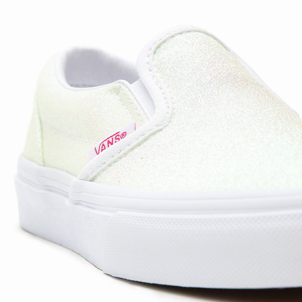 Kids' Vans UV Glitter Classic (4-8 years) Slip On Shoes White | USA46735