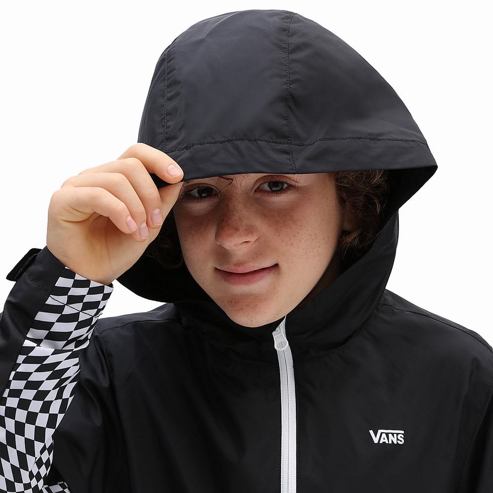 Kids' Vans Warp Check Windbreaker (8-14+ years) Jackets Black | USA32168