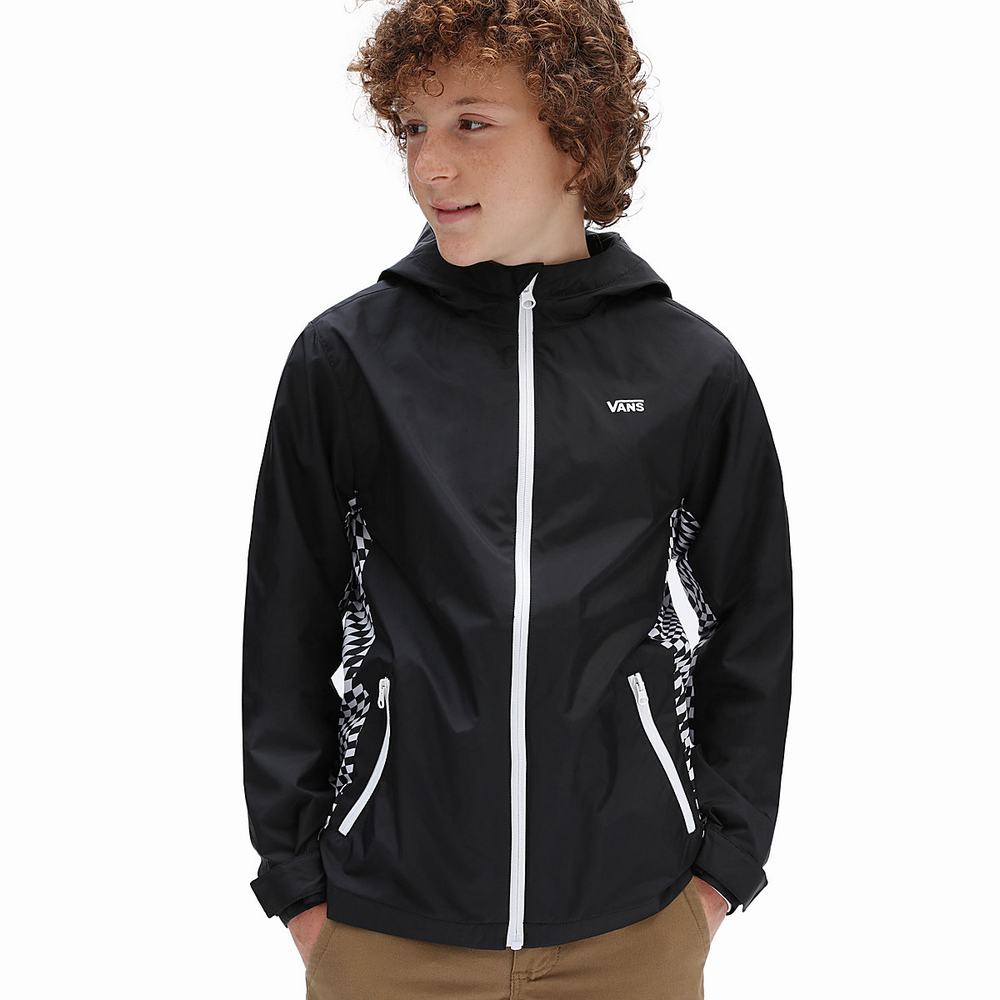 Kids\' Vans Warp Check Windbreaker (8-14+ years) Jackets Black | USA32168