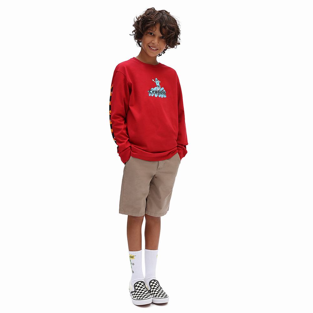 Kids' Vans X Crayola Long Sleeve (8-14 years) T Shirts Red | USA04965