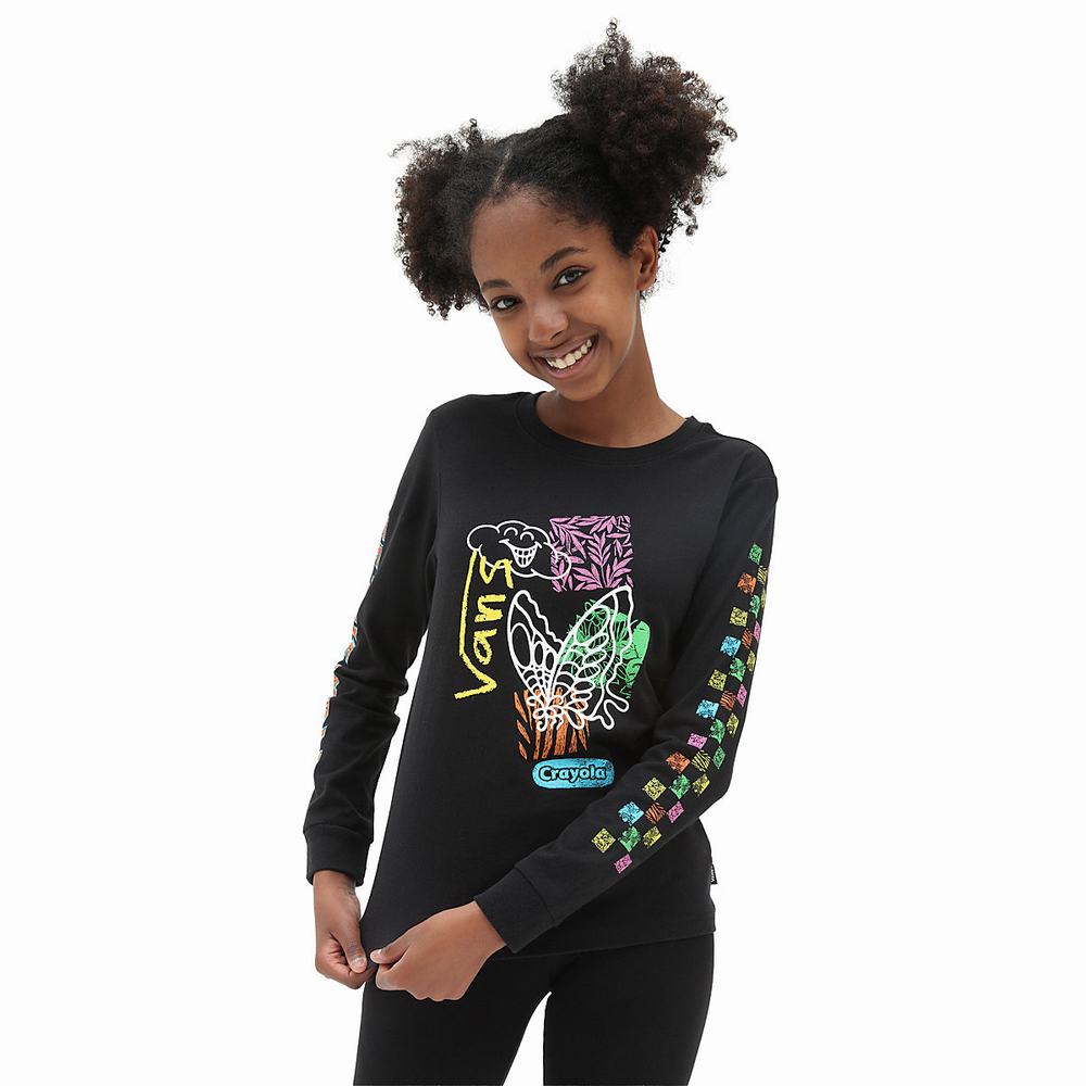 Kids\' Vans X Crayola Long Sleeve (8-14 years) T Shirts Black | USA42630