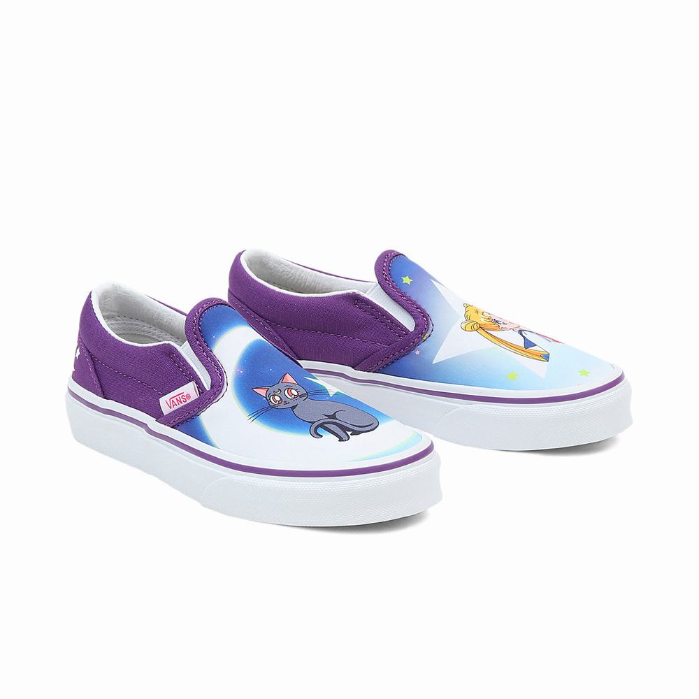 Kids' Vans X Pretty Guardian Sailor Moon Classic (4-8 years) Slip On Shoes Blue / Purple | USA36514