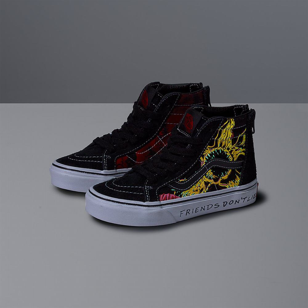 Kids' Vans X Stranger Things Sk8-Hi Zip (4-8 years) High Top Shoes Black / Red | USA09754