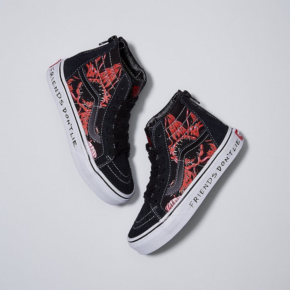 Kids' Vans X Stranger Things Sk8-Hi Zip (4-8 years) High Top Shoes Black / Red | USA09754