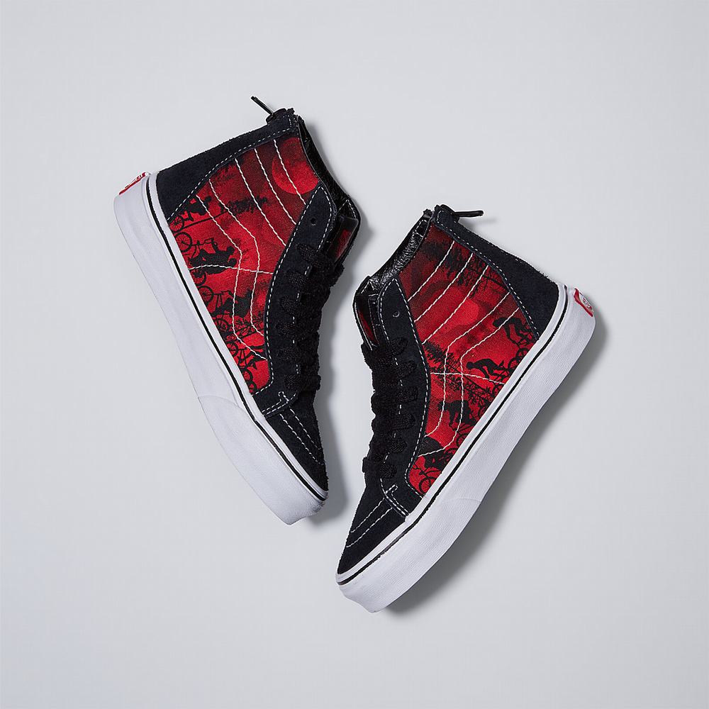 Kids' Vans X Stranger Things Sk8-Hi Zip (4-8 years) High Top Shoes Black / Red | USA09754