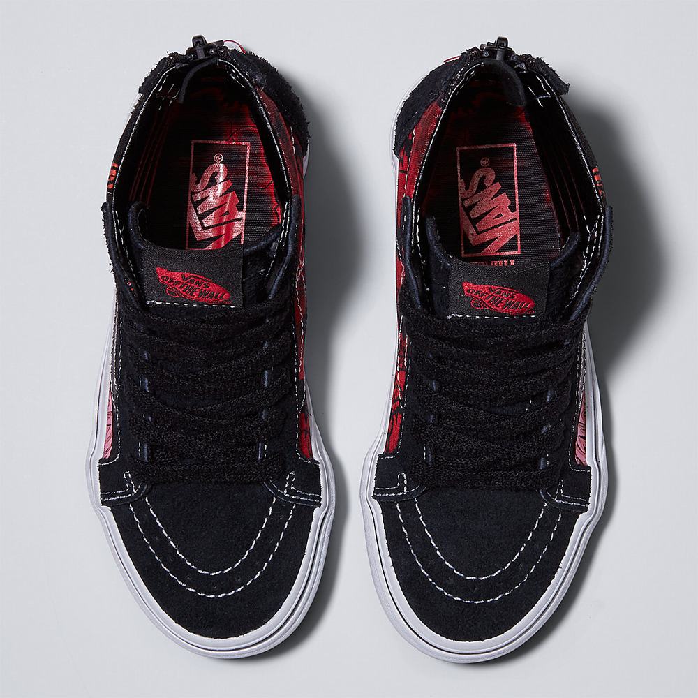 Kids' Vans X Stranger Things Sk8-Hi Zip (4-8 years) High Top Shoes Black / Red | USA09754