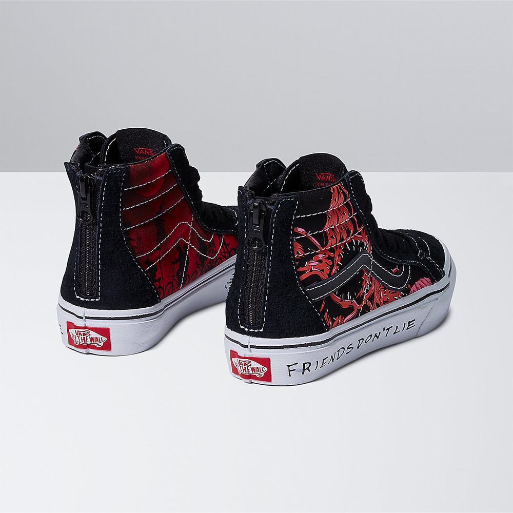 Kids' Vans X Stranger Things Sk8-Hi Zip (4-8 years) High Top Shoes Black / Red | USA09754