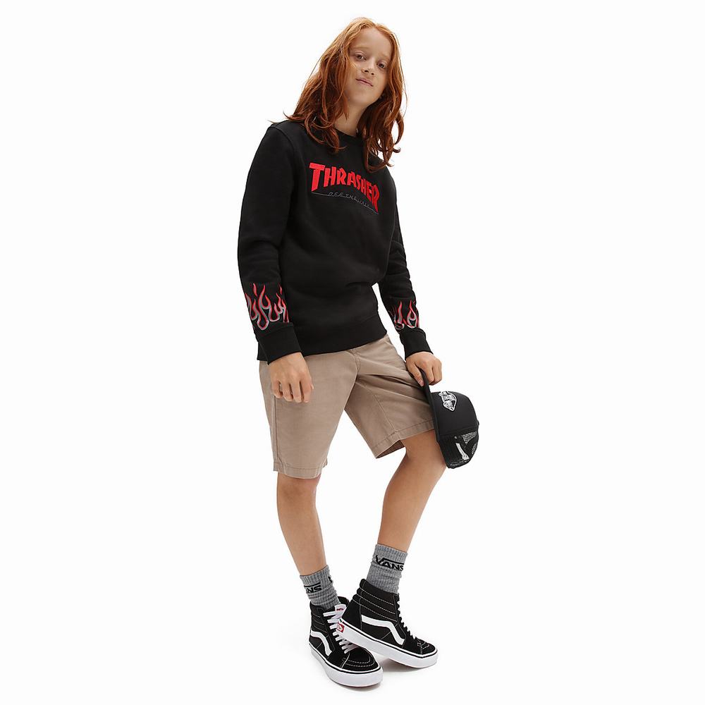 Kids' Vans x Thrasher Flame Crew (8-14 years) Sweatshirts Black | USA02938