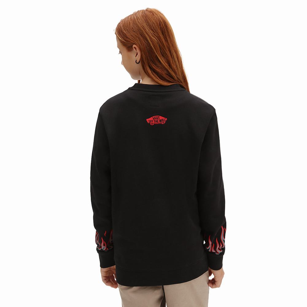 Kids' Vans x Thrasher Flame Crew (8-14 years) Sweatshirts Black | USA02938