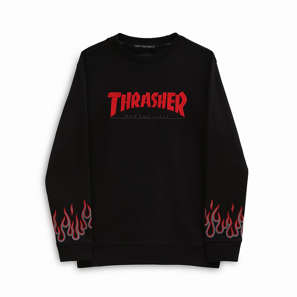 Kids' Vans x Thrasher Flame Crew (8-14 years) Sweatshirts Black | USA02938