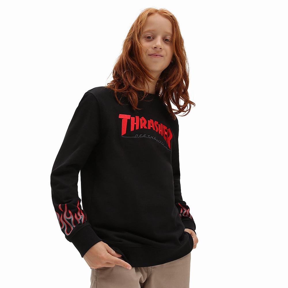 Kids\' Vans x Thrasher Flame Crew (8-14 years) Sweatshirts Black | USA02938