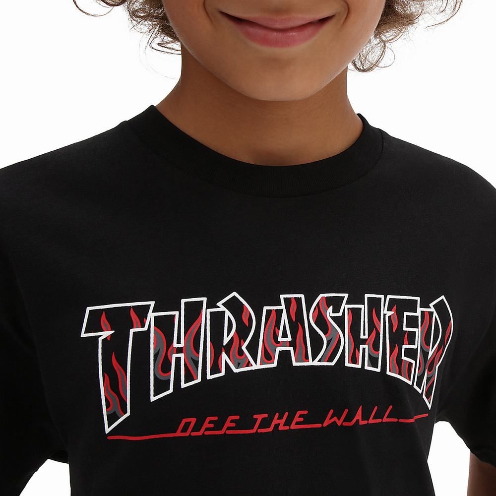 Kids' Vans x Thrasher OTW Logo (8-14 years) T Shirts Black | USA13796