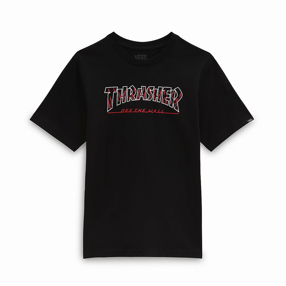 Kids' Vans x Thrasher OTW Logo (8-14 years) T Shirts Black | USA13796