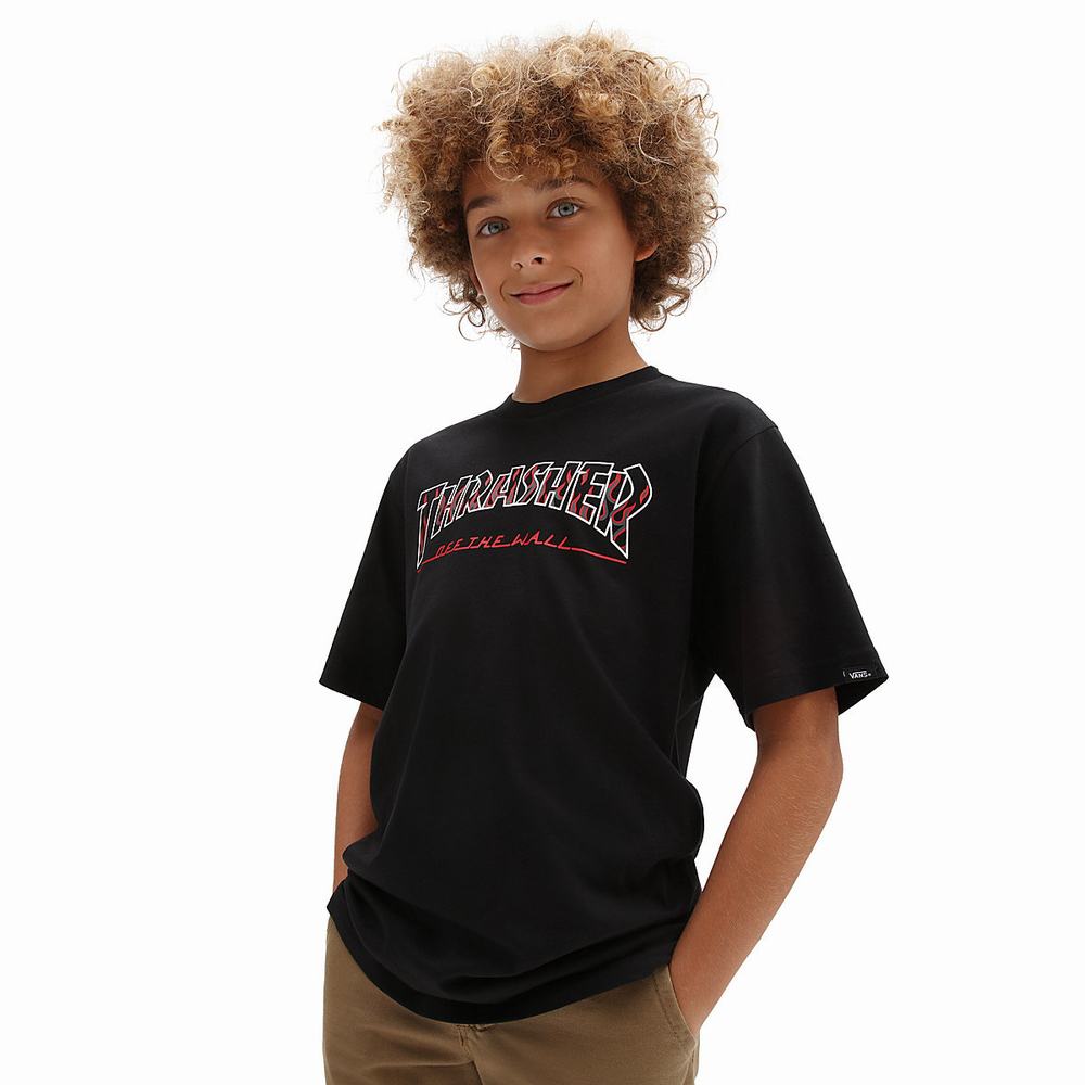 Kids\' Vans x Thrasher OTW Logo (8-14 years) T Shirts Black | USA13796