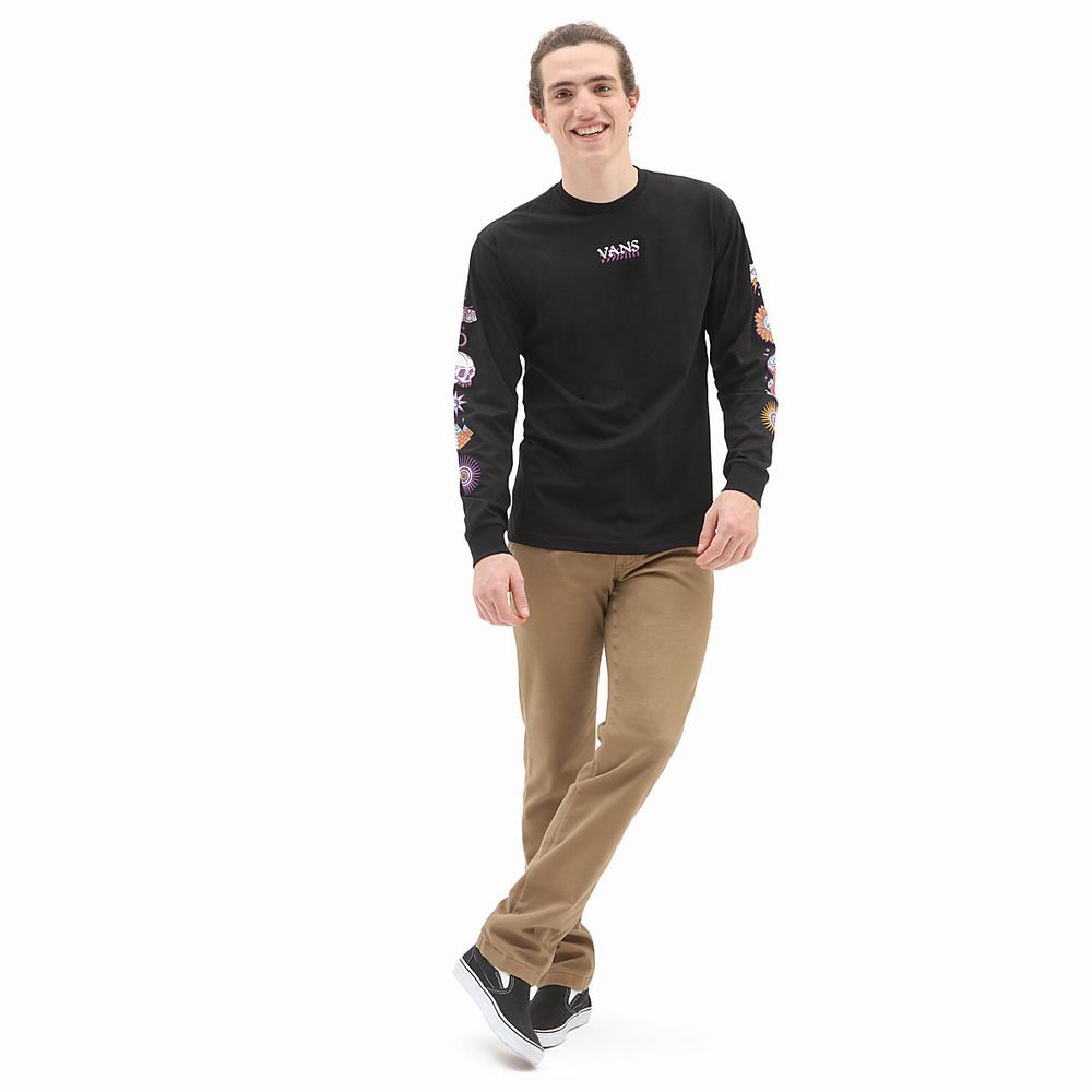 Men's Vans Abstract Daze Long Sleeve T Shirts Black | USA89751