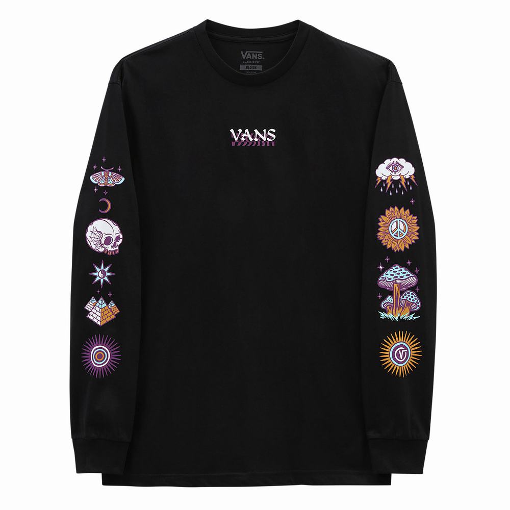 Men's Vans Abstract Daze Long Sleeve T Shirts Black | USA89751