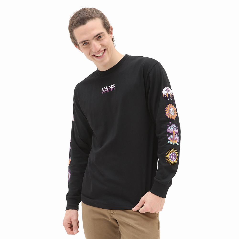 Men\'s Vans Abstract Daze Long Sleeve T Shirts Black | USA89751