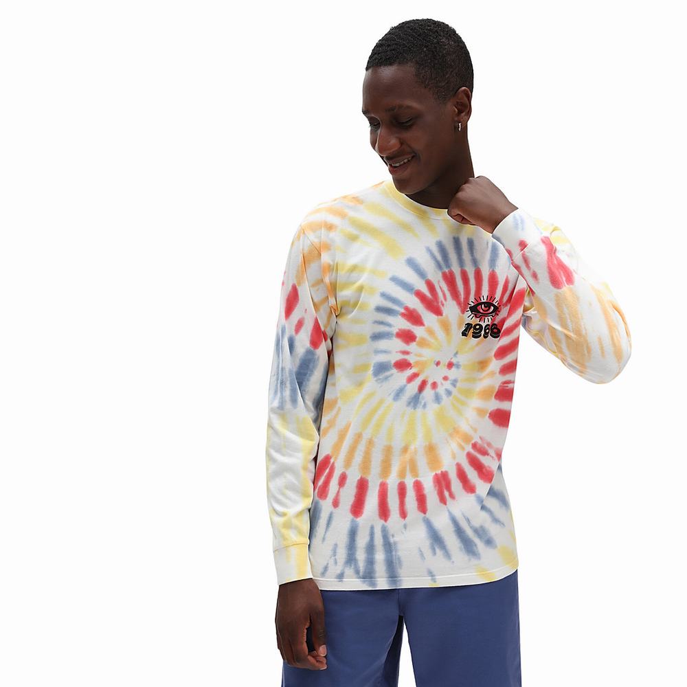 Men's Vans All Seeing Space Dye Long Sleeve T Shirts White | USA51492