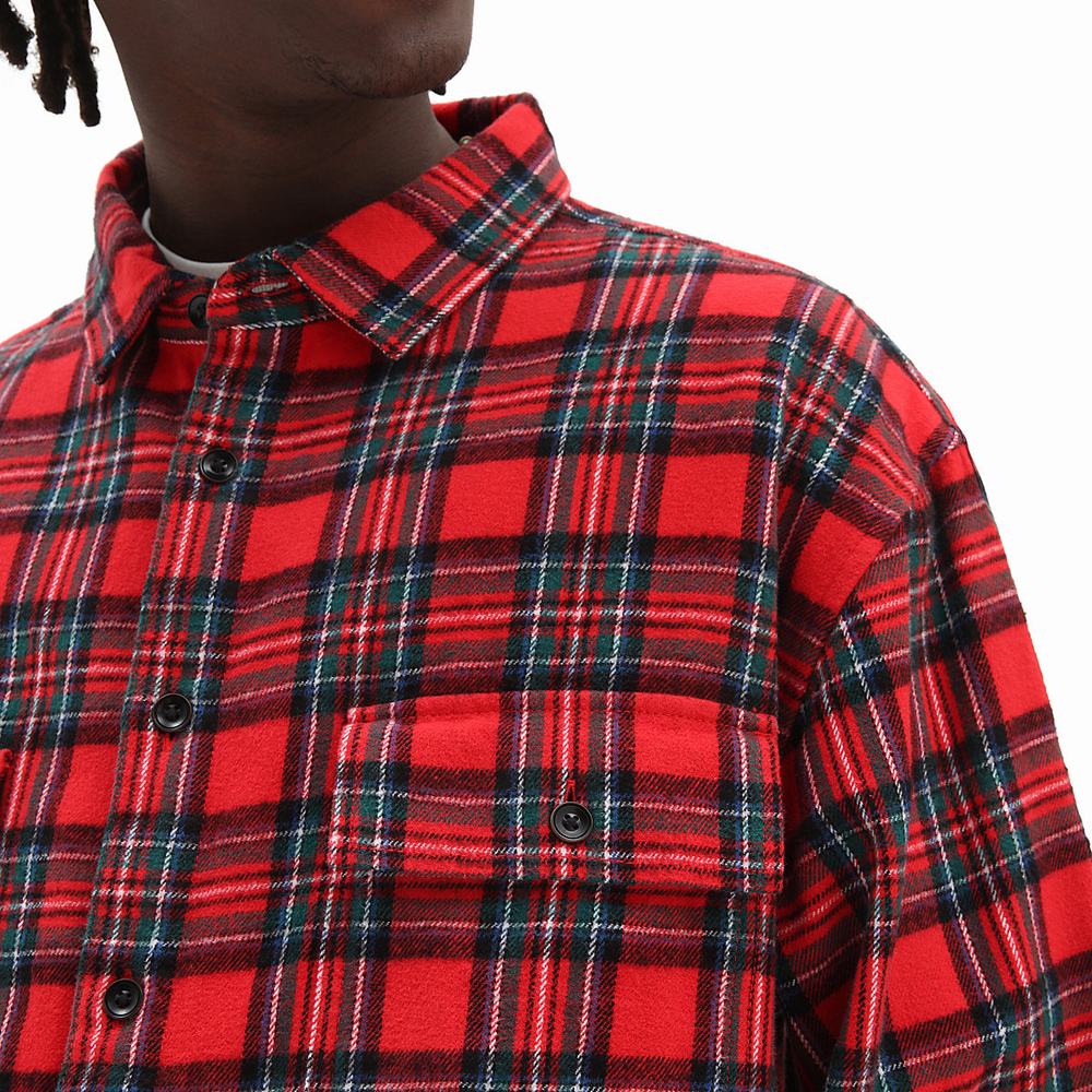 Men's Vans Anaheim Long Sleeve Woven Shirts Red | USA13428