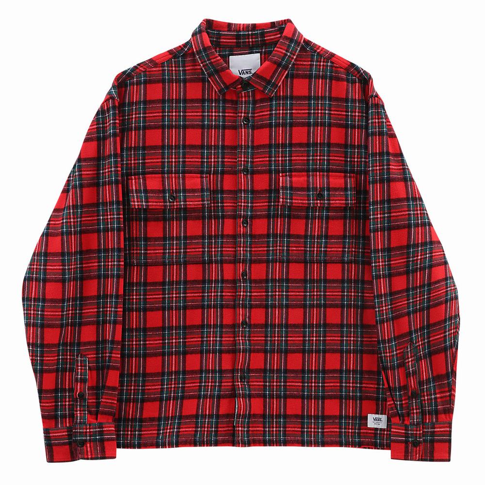 Men's Vans Anaheim Long Sleeve Woven Shirts Red | USA13428