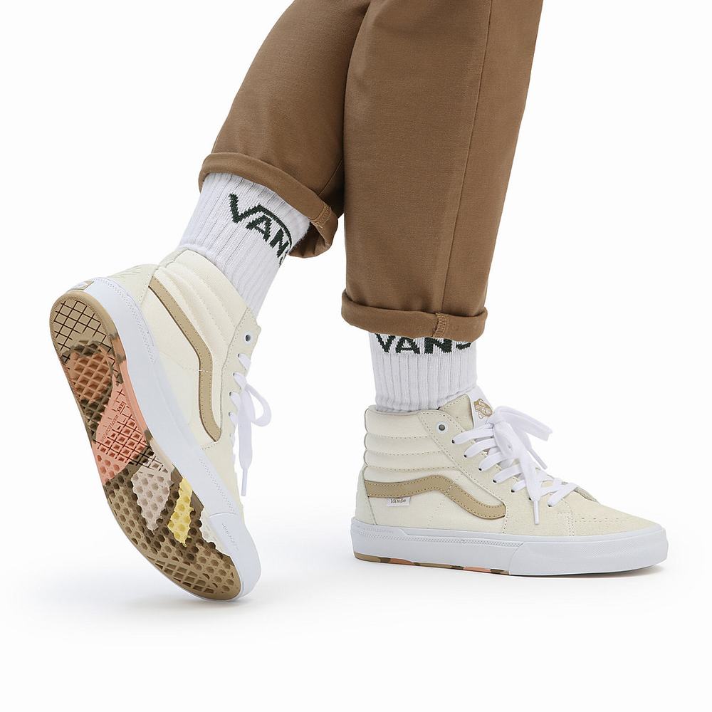 Men's Vans Angie Marino BMX Sk8-Hi Sneakers White / Beige | USA18059