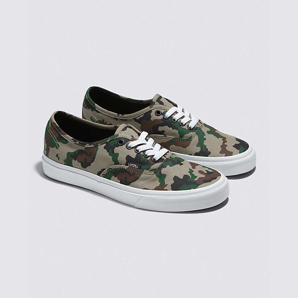 Men's Vans Authentic Sneakers Camo Olive / White | USA73029